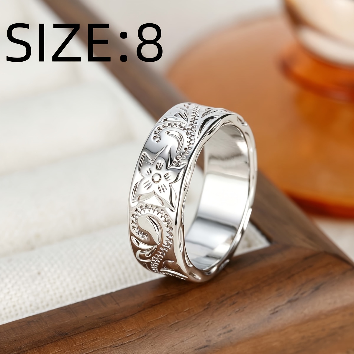 Unisex Copper Inlaid Zirconia Pattern Statement Ring